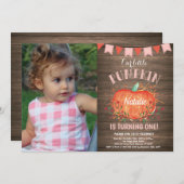 Rustikales Mädchen Pumpkin Geburtstag Einladung Pi (Vorne/Hinten)