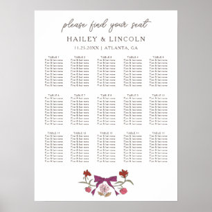 Rustikales Magenta Bow Floral Wedding Chart Poster