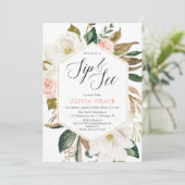 Rustikales Magnolia Blumengrün Mädchen Schluck see Einladung (Stehend Vorderseite)