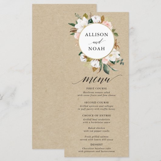 Rustikales Magnoliengebirgmenü mit weißer Blüte Programm (Vorne/Hinten)