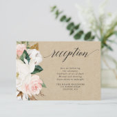 Rustikales Magnolium, weißer Blumenstrauß Empfang Begleitkarte (Stehend Vorderseite)