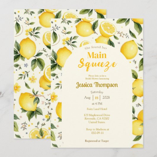 Rustikales Main Squeeze Zitrone modernes Brautpart Einladung (Vorne/Hinten)