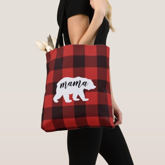 Rustikales Mama Bär Flannel Kariertes Muster Tasche (Von Nahem)