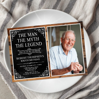 Rustikales Man Myth Legend Black 100. Geburtstags- Einladung