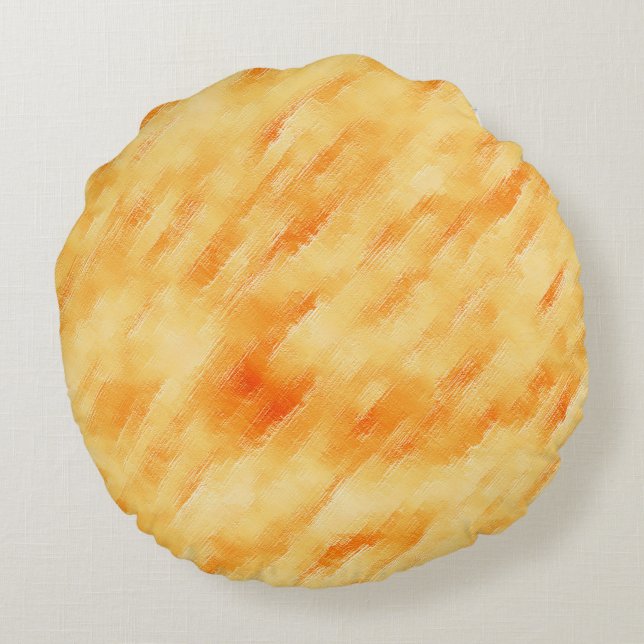 Rustikales Mango-Gelb wie strukturierte Malerei Rundes Kissen (Rückseite)