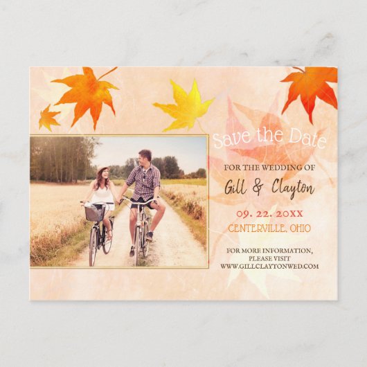 Rustikales Maple Wedding Foto Save the Date Postkarte (Vorderseite)
