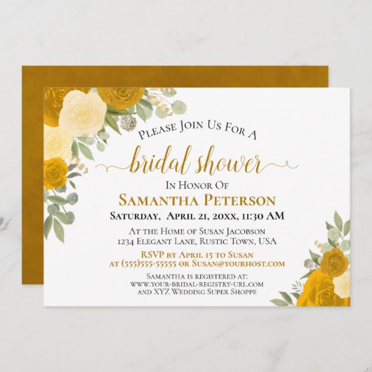 Rustikales Marigold & Yellow Boho Rose Brautparty Einladung (Vorne/Hinten)