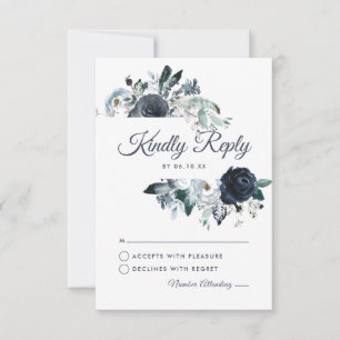 Rustikales Marine-Pfingstrosewatercolor-Hochzeit RSVP Karte