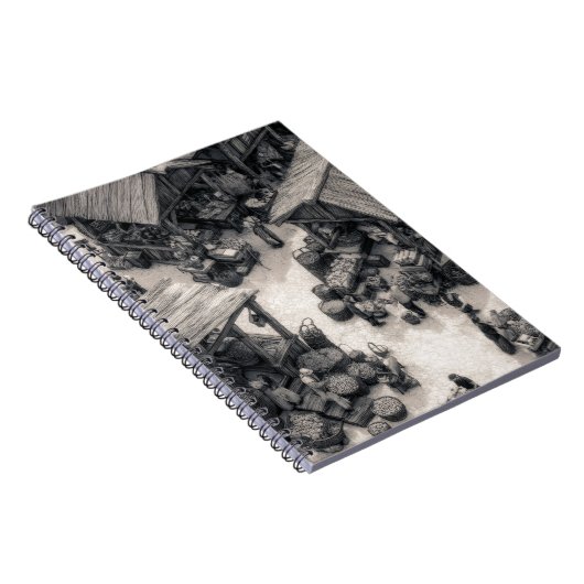 Rustikales Marktbild Sepia-Notebook Notizblock (Rechte Seite)