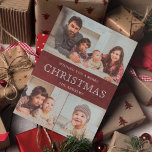 Rustikales Maroon Red Winter Weihnachtsfoto Collag Feiertagskarte<br><div class="desc">Send your family and friends an elegant Christmas card with your favorite family fotos. Flip the card over to reveal in beautiful snowflakes pattern on the back of the card.</div>