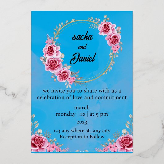 Rustikales Maroon Winter Wedding Floral Foil Einla Folieneinladung (Vorderseite)