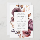 Rustikales Marsala Blumengestelle Foto Hochzeit Einladung (Vorderseite)