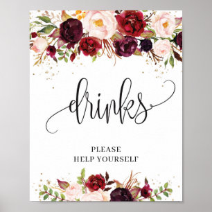 Rustikales Marsala burgundy Blumengoldgetränk Zeic Poster