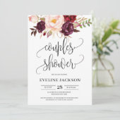 Rustikales Marsala burgundy boho Blumenpaare Dusch Einladung (Stehend Vorderseite)