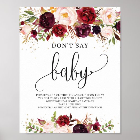 Rustikales Marsala burgundy sagt nicht, Babysignat Poster (Vorne)