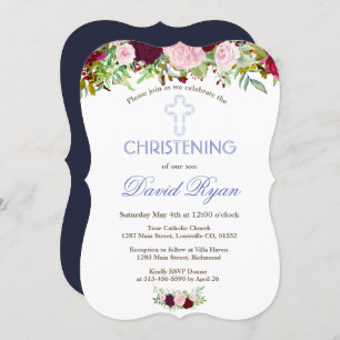 Rustikales Marsala Floral Christening Einladung