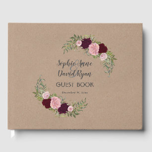 Rustikales Marsala Floral Craft Papier Hochzeit Gästebuch