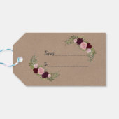 Rustikales Marsala Floral Craft Papier Hochzeit Geschenkanhänger (Rückseite Horizontal)