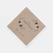 Rustikales Marsala Floral Craft Papier Hochzeit Serviette (Ecke)