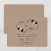 Rustikales Marsala Floral Craft Papier Save the Da Date (Vorne/Hinten)