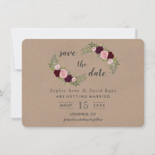 Rustikales Marsala Floral Craft Papier Save the Da Date