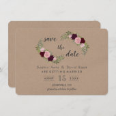 Rustikales Marsala Floral Craft Papier Save the Da Save The Date (Vorne/Hinten)