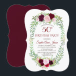 Rustikales Marsala Floral Wreath 50. Geburtstag Einladung<br><div class="desc">Rustikale Marsala Blumenreath Burgund Einladung Hochzeit. Dieses rustikale Design zeichnet sich durch herrliche Aquarellfarben-Blume in einem Kranz, Pfeile mit Herz und Blume Bouquet (als Trenner) auf einem weißen Hintergrund aus. Auf der Rückseite befindet sich ein schöner bordeauxfarbener Hintergrund. Verwenden Sie das Tool Anpassen, um Ihre Informationen hinzuzufügen. Für mehr, besuchen...</div>
