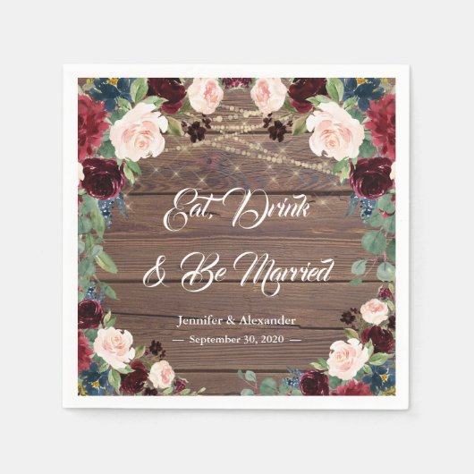 Rustikales Marsala Wedding Eat Drink & Be Verheira Serviette (Vorderseite)