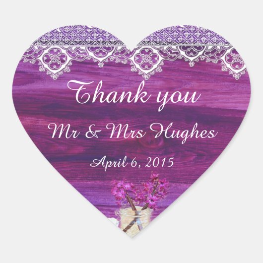 Rustikales Mason Glas mit Blume Hochzeit danke Herz-Aufkleber (Vorderseite)