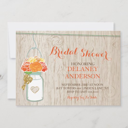 Rustikales Mason Jar Fall Glitzer Brautparty Einladung (Vorderseite)