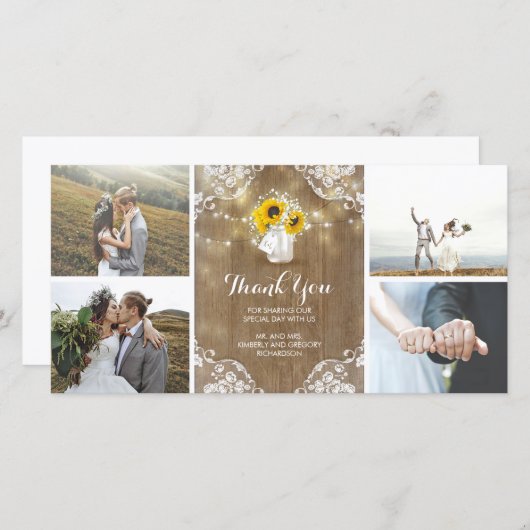 Rustikales Mason Jar Gipskraut und Sonnenblumen Sp Dankeskarte (Vorne/Hinten)