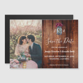 Rustikales Mason Jar Holz Monogramm Foto Save the Magneteinladung (Vorne/Hinten)