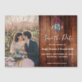 Rustikales Mason Jar Holz Monogramm Foto Save the Magneteinladung (Vorderseite)