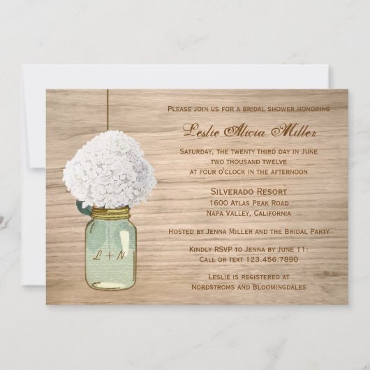 Rustikales Mason Jar Hydrangea Brautparty mit Foto Einladung (Vorderseite)