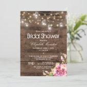 Rustikales Mason Jar Lights Blush Brautparty Einladung (Stehend Vorderseite)