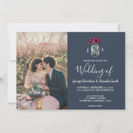 Rustikales Mason Jar Marineblau Monogramm Foto Hoc Einladung