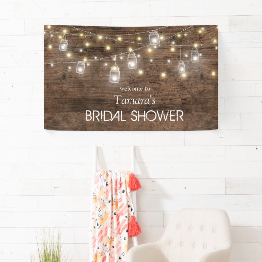 Rustikales Mason Jar String Lights Brautparty Banner (Insitu)