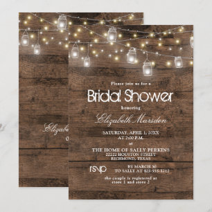 Rustikales Mason Jar String Lights Brautparty Einladung