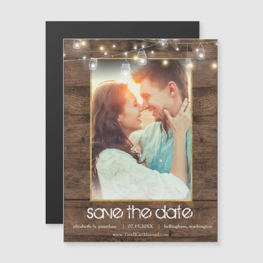 Rustikales Mason Jar String Lights Foto Save the D Magnetkarte (Vorne/Hinten)