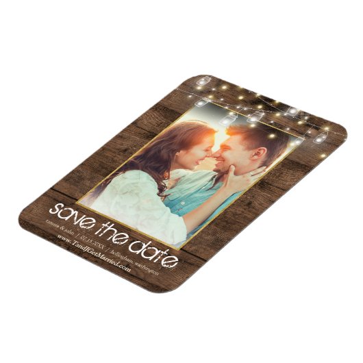 Rustikales Mason Jar String Lights Save the Date F Magnet (Linke Seite)