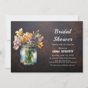 Rustikales Mason Jar und florales Bouquet-Brautpar Einladung