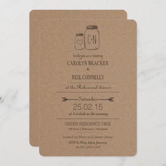 Rustikales Masonjar Einladung (Vorne/Hinten)