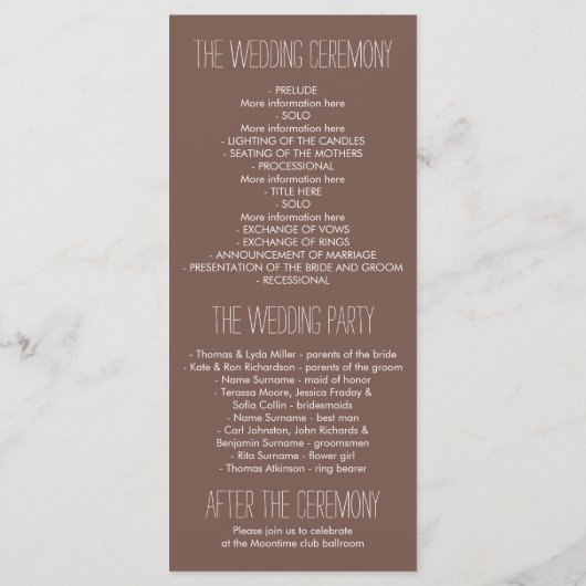 Rustikales Maurerkirschen Lichter Hochzeitsfeiern Programm (Rückseite)