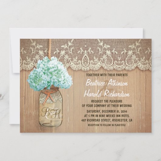 Rustikales Maurerschiff Hydrangea Einladung (Vorderseite)