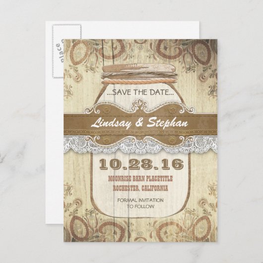 Rustikales Maurerschiff Save the Date Postkarten (Vorne/Hinten)