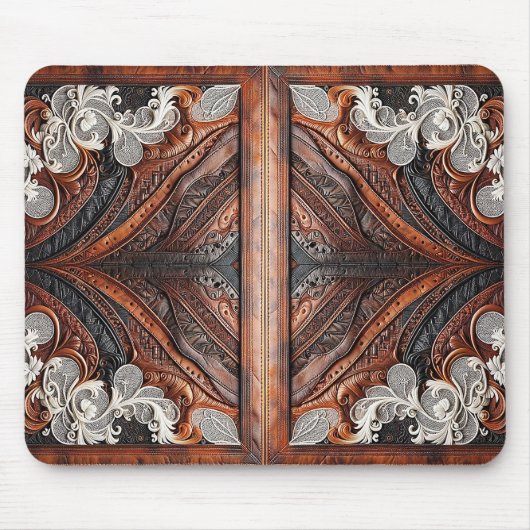 Rustikales Mehrfarbenleder und elegante Spitzen Mousepad (Vorne)