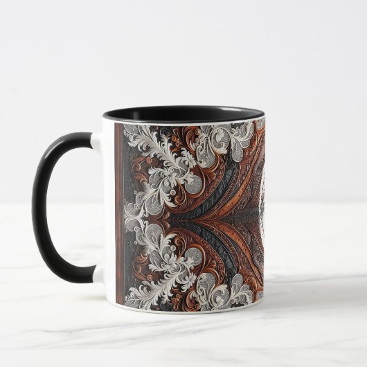 Rustikales Mehrfarbenleder und elegante Spitzen Tasse (Links)