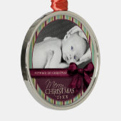 Rustikales mehrfarbiges Streifen-Foto Silbernes Ornament (Rechts)