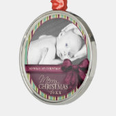 Rustikales mehrfarbiges Streifen-Foto Silbernes Ornament (Links)