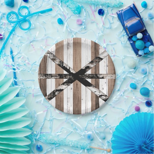 Rustikales Mehrholz-Weiß- und Braunstüren Pappteller (Party)